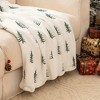 Lomsoe Christmas Tree Print Flannel Blanket - White with Black Pine Tree Design, All-Season Cozy Throw for Indoor/Outdoor Use. - 4 of 4