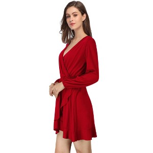 YESFASHION  Women's Casual T Shirt Dress 2025 Summer Long Sleeve Swing Dresses Puff Sleeve V-Neck Ruffles Pleated Party Dress - 1 of 4