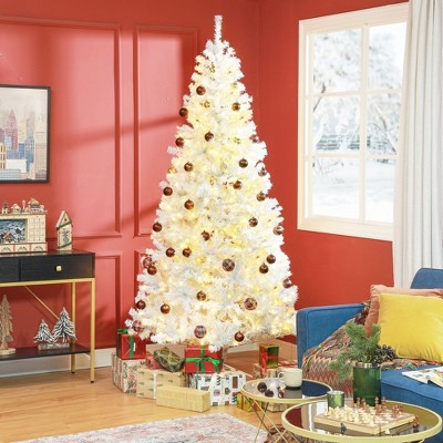 Whisen 7.5FT Prelit Artificial Christmas Tree with Realistic Branches, 500 Warm White LED Lights and 1346 Tips - White