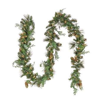 National Tree Company First Traditions 9ft Pre-Lit Christmas North Conway Garland with Pinecones, Clear LED Lights