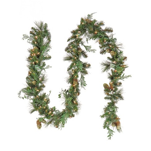 National Tree Company First Traditions 9ft Pre-Lit Christmas North Conway Garland with Pinecones, Clear LED Lights - image 1 of 3