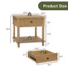 Bedside Table with Drawer, MDF+Teak Veneer Nightstand, 24" W x 24" D x 24" H, for Bedroom, Living Room - 2 of 4
