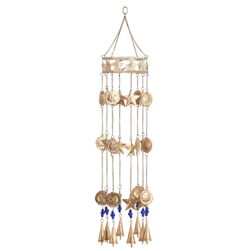 Photos - Other Decoration 32" Iron Traditional Moon and Sun Windchime Gold/Blue - Olivia & May: Soot