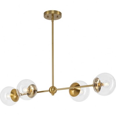 Progress Lighting Atwell 4-Light Island Light, Brushed Bronze, Clear Glass Globe Shades