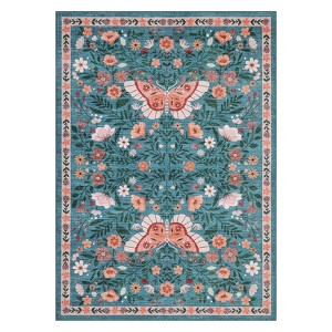 Washable Farmhouse Floral Print Living Room Rugs, Soft Butterfly Print Ultra Thin Bedroom Carpet, Non Slip Textured Dining Room Rugs - 1 of 4