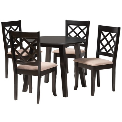 Lexi Beige Fabric and Dark Brown Wood 5-Piece Dining Set