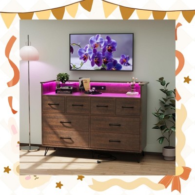 Garvee 8 Drawer Dresser with LED Lights & Charging Station - Modern Storage Organizer for Bedroom