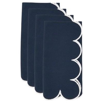 Navy Blue Cotton Scalloped Hem Napkins Set of 4