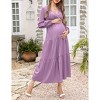 Maternity Dress Women's V-Neck Puff Sleeve Pleated Maternity Maxi Dress for Baby Shower or Casual Wear  lightgreenflower XL - 2 of 4