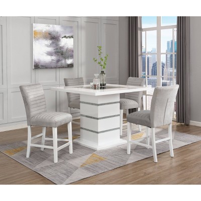 Elizaveta Dining Table Faux Crystal Diamonds White High Gloss Finish - Acme Furniture