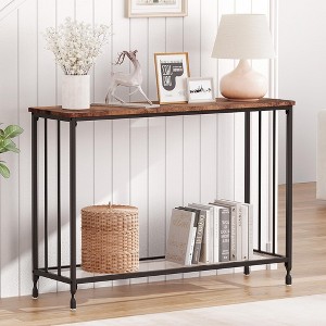 Whizmax 41.5" Narrow Console Table - Industrial Metal Frame with Glass Shelf, Sofa/Hallway Table for Living Room, Foyer, Bedroom - 1 of 4