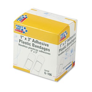First Aid Only Plastic Adhesive Bandages, 1 x 3, 100/Box - 1 of 1