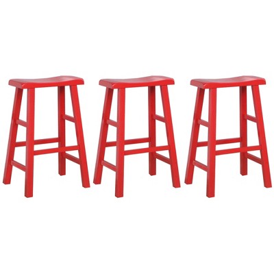 eHemco Heavy-Duty Solid Wood Saddle Seat Kitchen Counter Barstools, 29 Inches, Set of 3