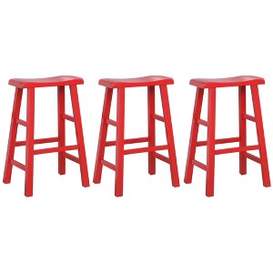 eHemco Heavy-Duty Solid Wood Saddle Seat Kitchen Counter Barstools, 29 Inches, Set of 3 - 1 of 4
