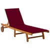 vidaXL Acacia Wood Sun Lounger-Chaise Lounge Chair-Outdoor Patio Garden Pool Furniture with Wheels, Pull-Out Table & Wine Red Cushion - 2 of 4