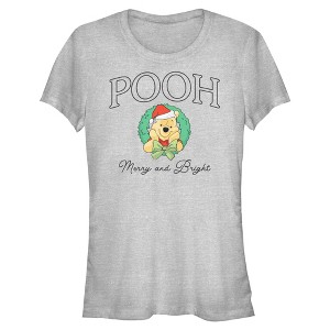 Juniors Winnie the Pooh Merry and Bright Christmas Wreath T Shirt - 1 of 4