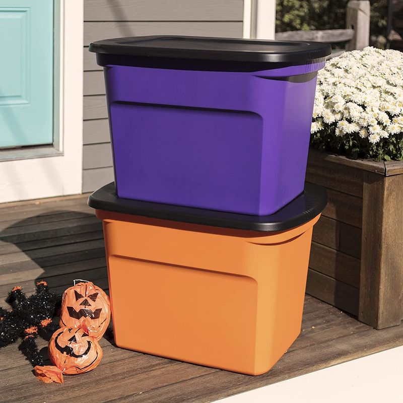 Sterilite 18 Gallon Orange Plastic Storage Container Bin Tote with Black Lid, Halloween, 4 of 5