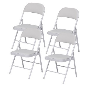 SUGIFT 4 Pack Folding Chairs with Padded Seats, Metal Frame with Pu Leather Seat & Back, Capacity 350 lbs, White - 1 of 4
