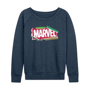 Women's - Marvel - Logo Wrapping Paper Lightweight French Terry Wide Neck Long Sleeve Shirt - 1 of 4