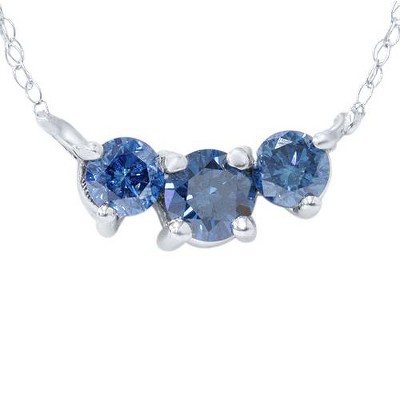 Pompeii3 3/4ct Three Stone Blue Diamond Pendant 14K White Gold