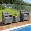Tangkula Set of 3 Wicker Rocking Set Patio w/ Tempered Glass Table & Soft Cushions - 3 of 4