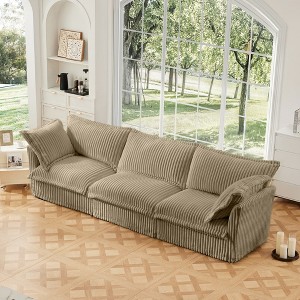Slipcovered 3 Seater Sofa Couch with Deep Seat and Removable Pillows, Corduroy Sofa with Armrests, Modern Sofa with Cushions for Living Room-Koiai - 1 of 4