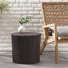 Vynxaria Patio End Tables - 17.5-Inch Brown Barrel Side Table with Wicker Weave - 4 of 4