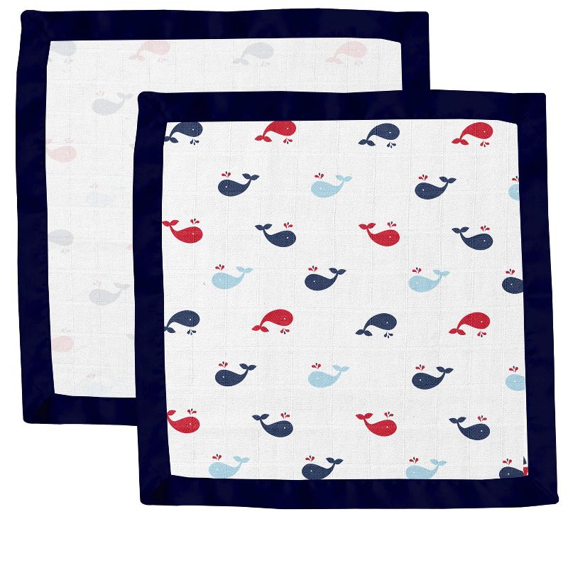 Bacati - Little Sailor Blue/Red Muslin 2 pc Security Blankets, 4 of 10