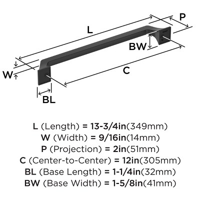Matte Black 12-Inch Center-to-Center Appliance Pull
