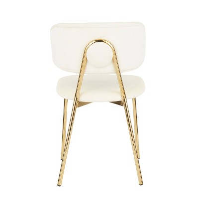 Set of 2 Cream Velvet Upholstered Side Chairs with Gold Metal Legs