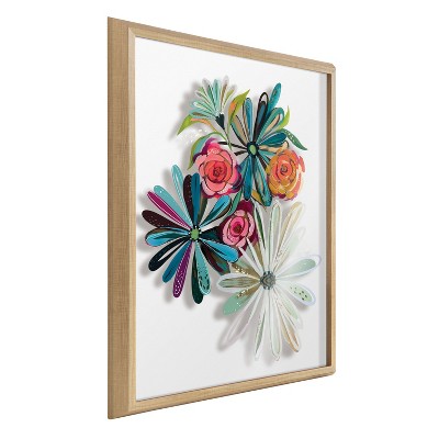 Kate and Laurel Blake Flowers on Glass 2 Whole Flowers Framed Printed Art by Jessi Raulet of Ettavee, 24x32, Natural