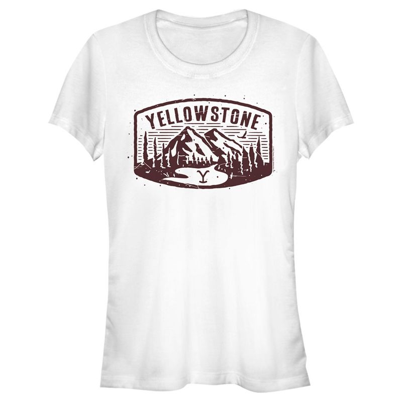 Juniors Womens Yellowstone Brown Dutton Ranch Montana Landscape Scenery T-Shirt, 1 of 5