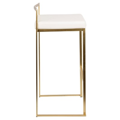 Elegant Gold and White Leather Barstool Duo