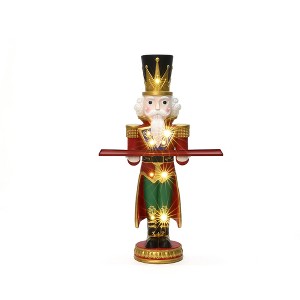 LuxenHome Tall Nutcracker Red Soldier with Tray, Battery-Operated Holiday Decoration with Lights - 1 of 4