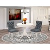 3-Piece Linen White Finish Solid Wood Top - Round Upholstered Dining Room Set - Seats 4 - 2 of 4