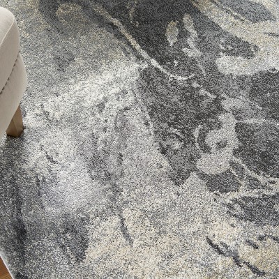 Abstract Beige and Grey Synthetic Easy-Care Area Rug 63"x8"