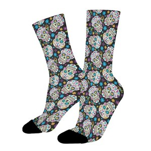 Sugar Skulls Women Printed Crew Socks Funny Funky Socks Soft Polyester Novelty Gifts for Artists Men - 1 of 1