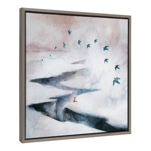 Kate & Laurel All Things Decor 22"x22" Sylvie Snow Day Fox and Birds Framed Canvas by Faryn Hughes Gray - 1 of 4