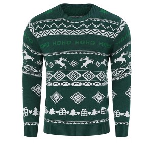 Men's Christmas Sweater, Crew Neck Knitted Pullover with Reindeer & Holiday Patterns, Festive Xmas Party Jumper for Winter - 1 of 4