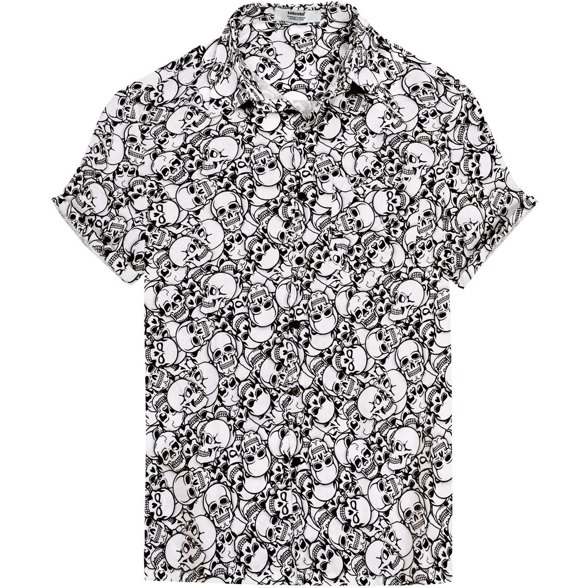 LA LEELA Men's Halloween Costumes Hawaiian Shirts Short Sleeve Button Down Shirt Mens Beach Casual Tropical Shirts for Men XXL Black Allover Skulls