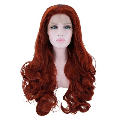 Unique Bargains Women's Long Body Wave Lace Front Wigs with Wig Cap 24" Orange 1PC