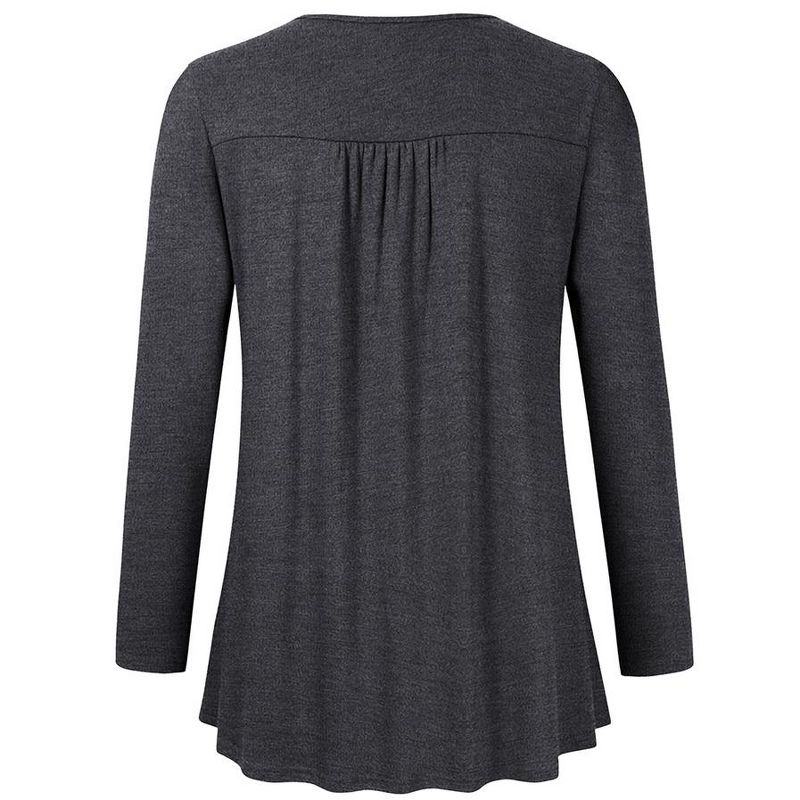 Women's Plus Size Long Sleeve V Neck Tunic Tops Pleated Tee Shirt Causal Loose Blouse, 3 of 7