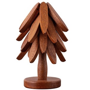 Itopfox Wooden Tree Coasters Set of 4 with Stand, Natural Walnut Wood Trivets for Hot Dishes, Elegant Tree-Shaped Hot Pads for Dining Table Decor - 1 of 4