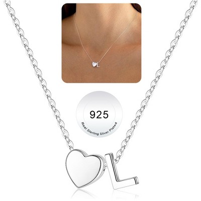 Turandoss S925 Sterling Silver Heart Initial Necklace for Women Girls, Silver Letter Heart Pendant Necklace, Birthday Gifts for Women Girls, 16+3In