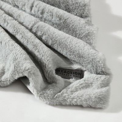 Grey Faux Fur Reversible Throw Blanket with Micromink Back, 50" x 60"