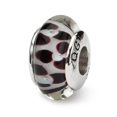 Black Bow Jewelry Brown Floral Glass Sterling Silver Bead Charm