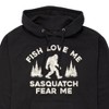 Men's - Instant Message - Fish Love Me, Sasquatch Fear Me Graphic Fleece Pullover Hoodie - 2 of 4