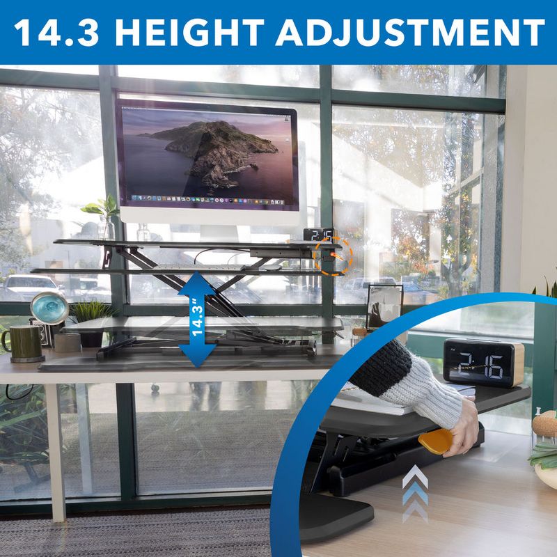 Mount-It! Height Adjustable Stand Up Desk Converter | 38 Wide Tabletop Standing Desk Riser with Gas Spring & Keyboard Tray Fits Two Monitors | Black, 3 of 10