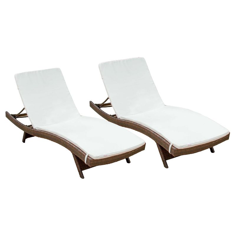 Salem Set of 2 Brown Wicker Adjustable Chaise Lounge - Beige - Christopher Knight Home, 1 of 15
