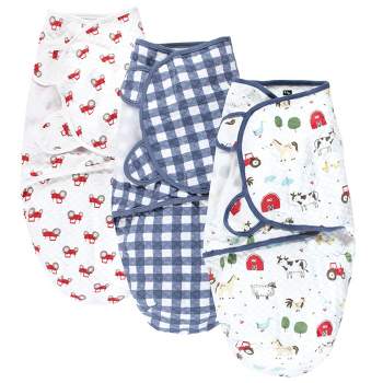Hudson Baby Infant Boy Quilted Cotton Swaddle Wrap 3pk, Boy Farm Animals, 0-3 Months